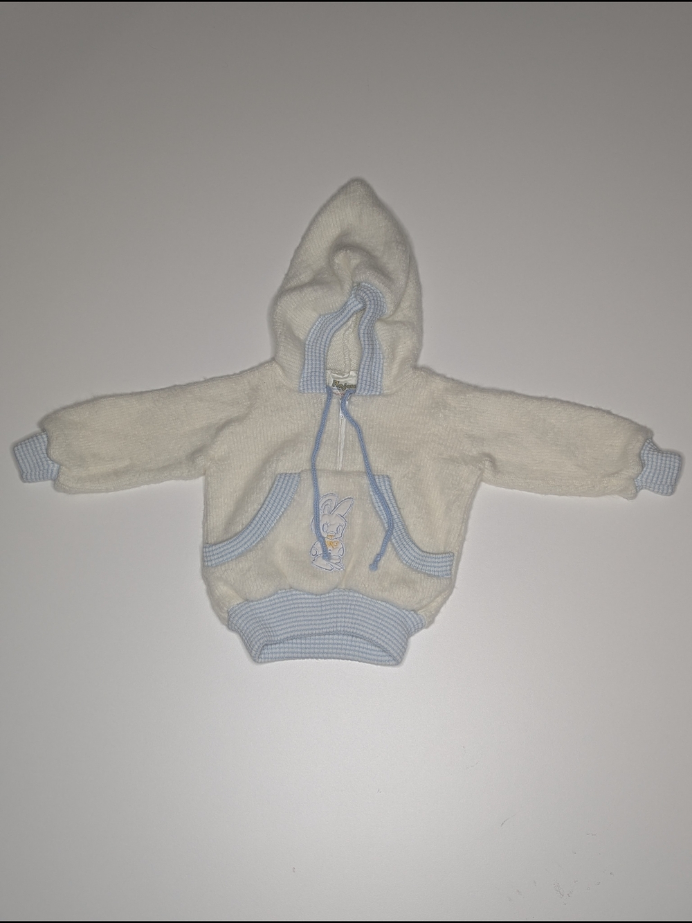 Anjou Baby Hooded Zip Sweatshirt - Cream with Light Blue Trim